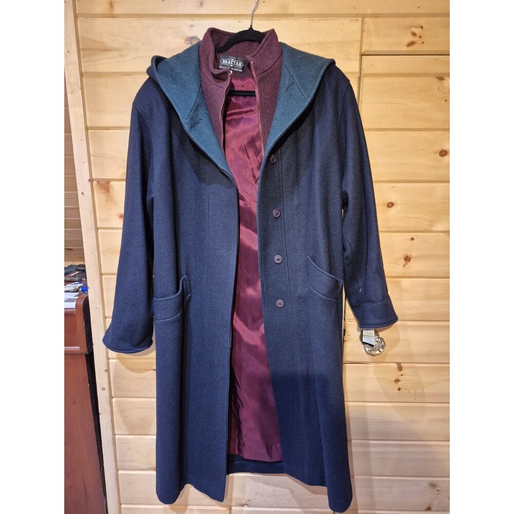 NWT Rare Vtg  Braetan 100% Wool Long Coat Women's Size 10 Blue Union made hooded